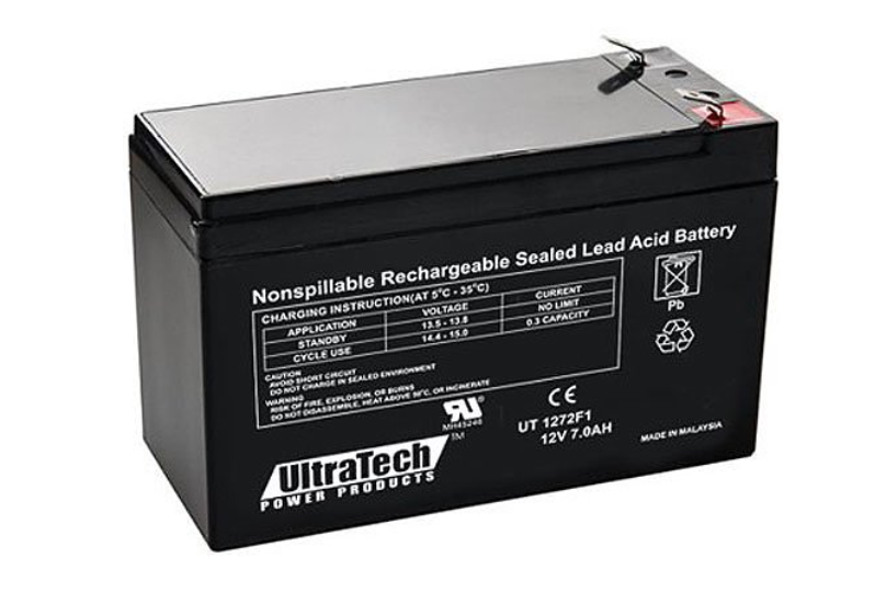 UltraTech IM-1272F1 12V 7AH Sealed Lead Acid Battery, F1 Terminal (Replaces IM-1270); Rechargeable SLA Battery for Alarm, UPS & Backup Power